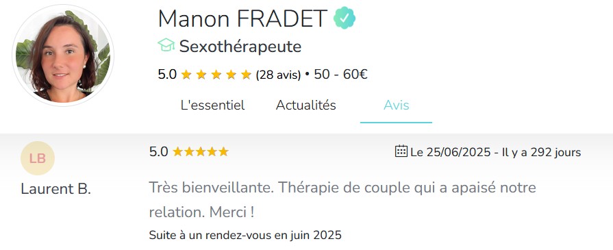 Photo numéro 3 de la galerie de Manon Fradet : Sexothérapeute à Tonneins. Prendre RDV