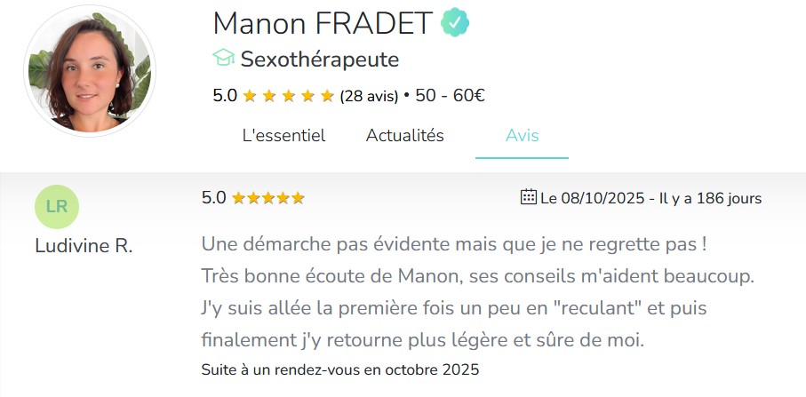 Photo numéro 6 de la galerie de Manon Fradet : Sexothérapeute à Tonneins. Prendre RDV