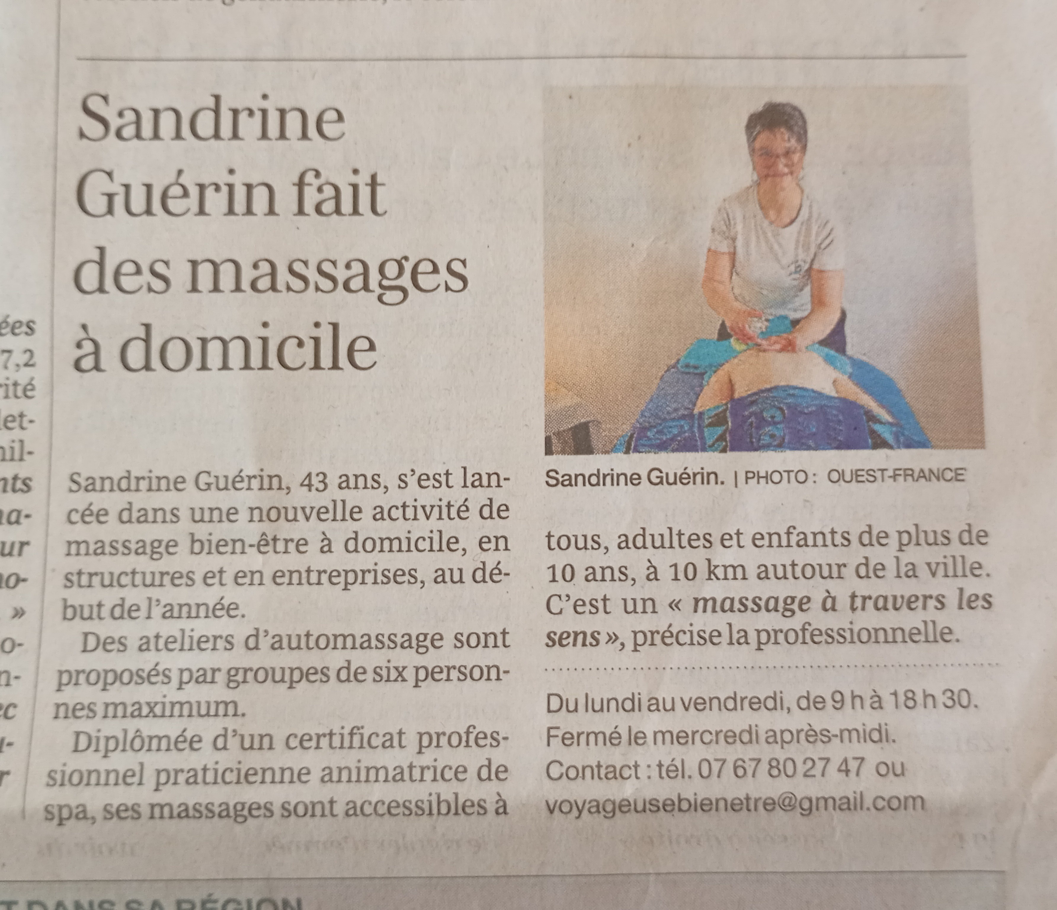 Photo numéro 8 de la galerie de Voyageuse Bien-Être Sandrine Guérin : Masseur bien-être à Saint-Brieuc. Prendre RDV