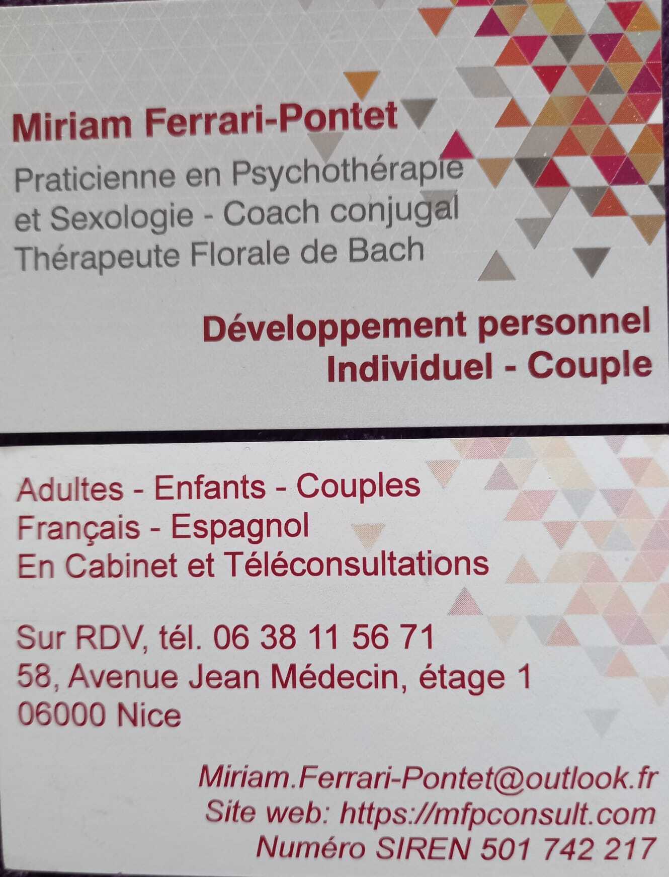 Photo numéro 1 de la galerie de Miriam Ferrari-Pontet : Psychopraticien à Nice. Prendre RDV
