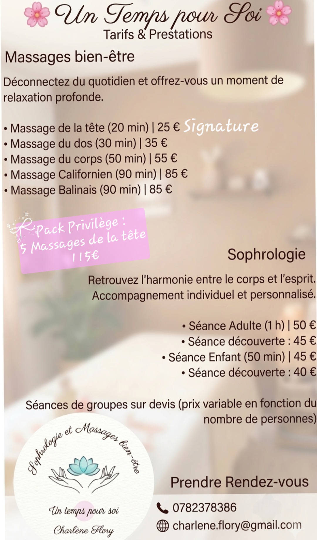 Photo numéro 11 de la galerie de Charlène Flory - Un Temps Pour Soi : Masseur bien-être à Connaux. Prendre RDV